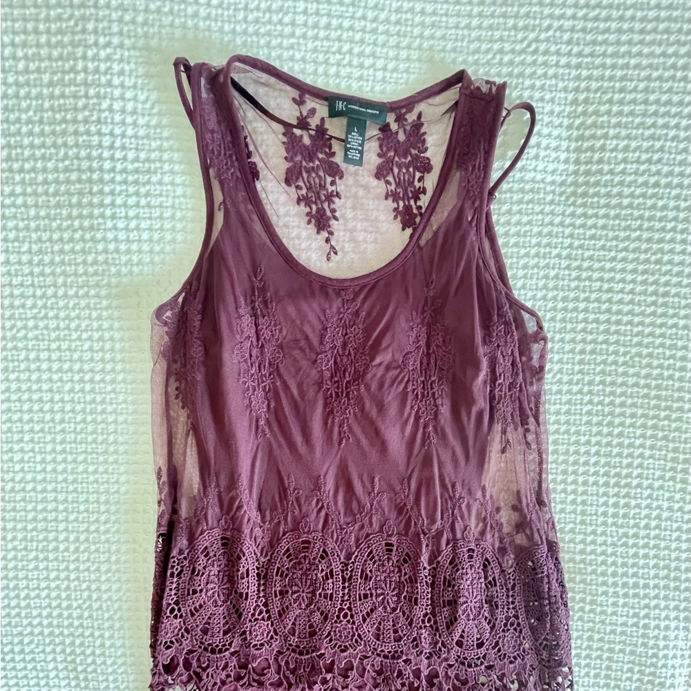 INC Women's Maroon Lace Tank Top